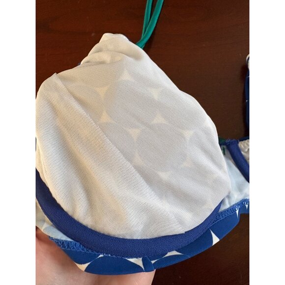 Pour Moi Hot Spots Halter High Waisted Bikini Swimsuit Blue/White UK 36E + UK 16 - Picture 7 of 12